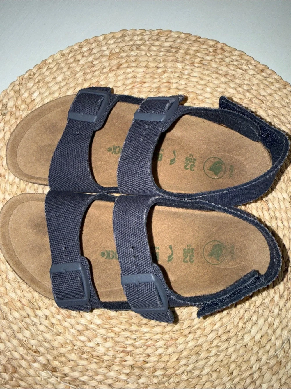Birkenstock Vegan Kids Navy Two-Strap Hook & Loop Sandals size 32 or 1